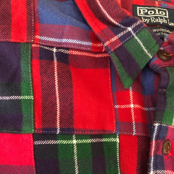 Vtg Rare Polo Ralph Lauren Patchwork Tartan Plaid Flannel Workshirt XXL 2XL - Picture 9 of 15